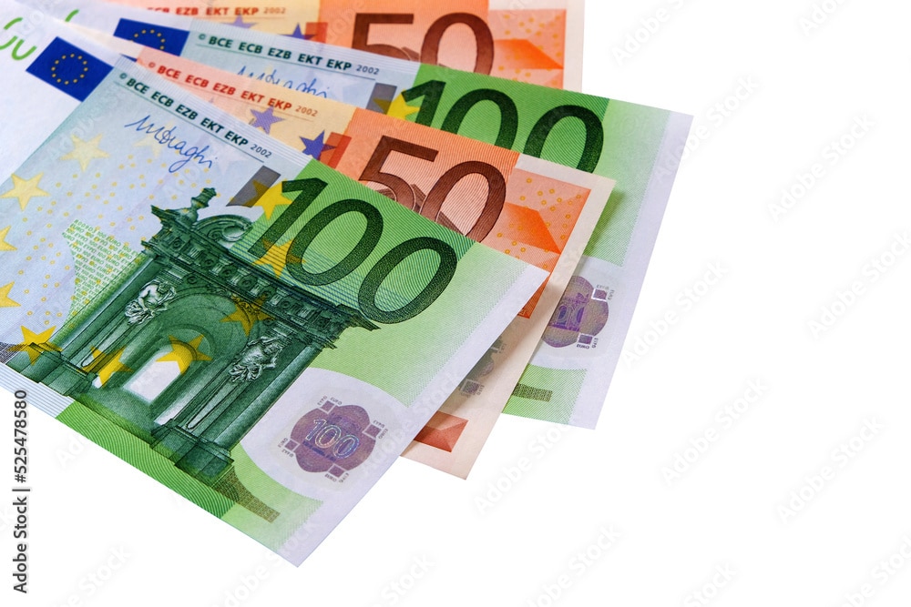 Eurobankbiljetten: diverse selecties, afzonderlijke foto’s met transparante achtergrond, PNG-bestanden